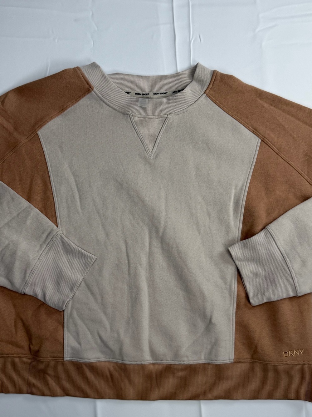 DKNY Sport  Two-Tone Cream & Tan Crewneck Sweatshirt -Perfect XL